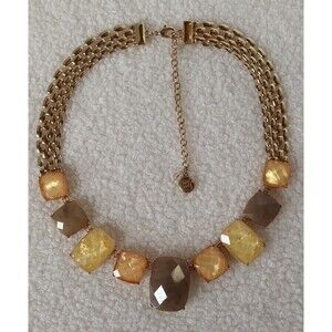 DANA BUCHMAN NWT Goldtone Collar Necklace Shades of Amber Brown Signed 14-17 in